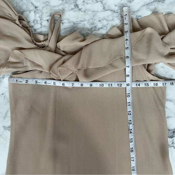 Misa Los Angeles Emil Dress in Stone Tan Taupe Ruffle Off Shoulder Size Small - Picture 6 of 10